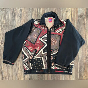 Active Studio Geometric Rose Silk Track Jacket Womens M Removable Sleeves Vtg